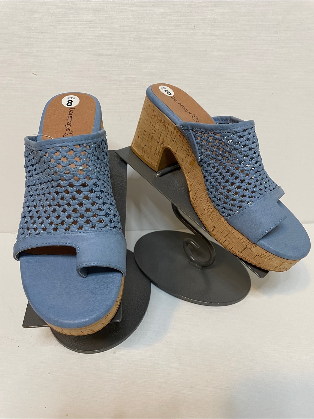 BareTraps Light Blue Woven Cork-Platform Wedge Sandals-Sz 8